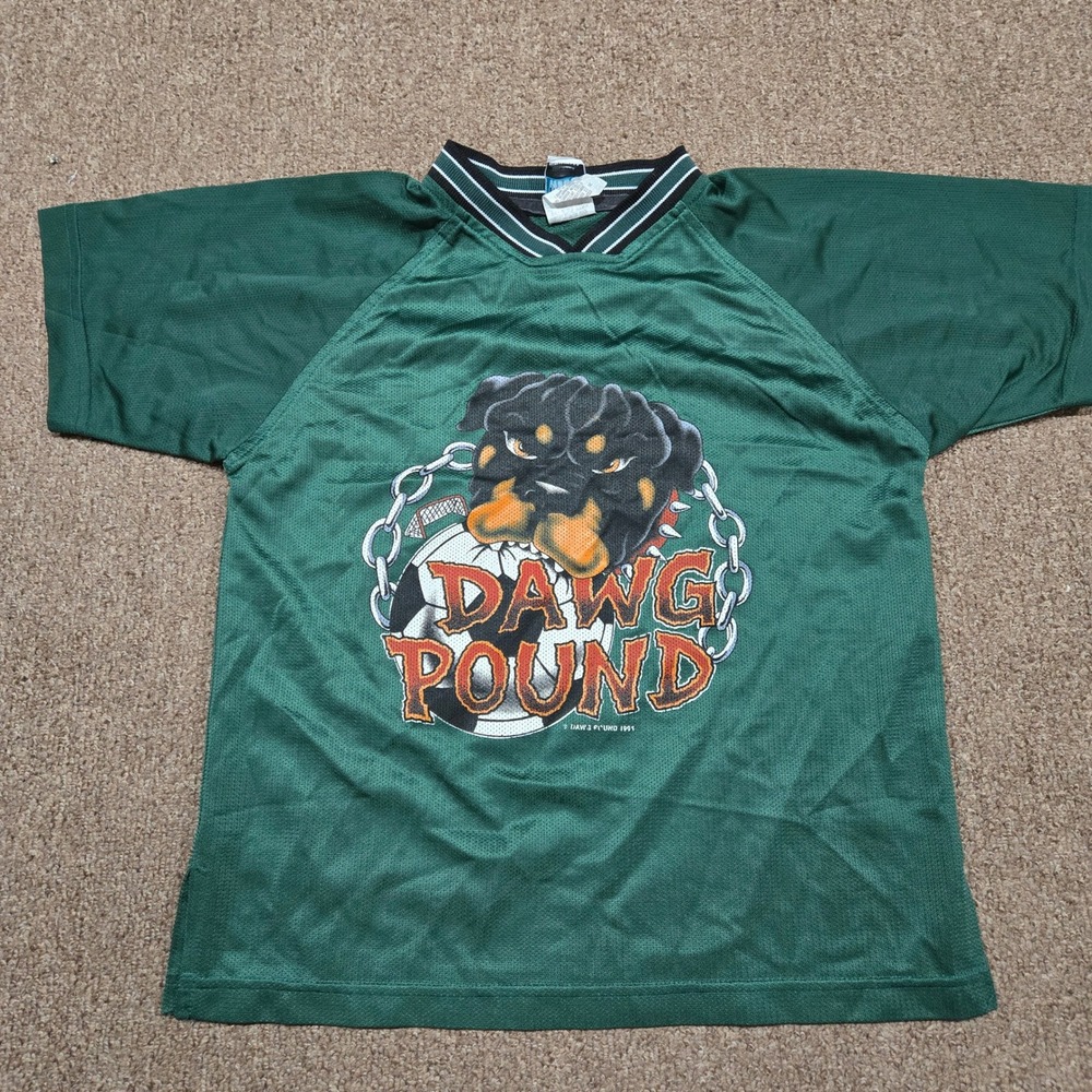 Vintage Dawg Pound Jersey 90s Rottweiler Skater Mesh Graphic Green Kids Large